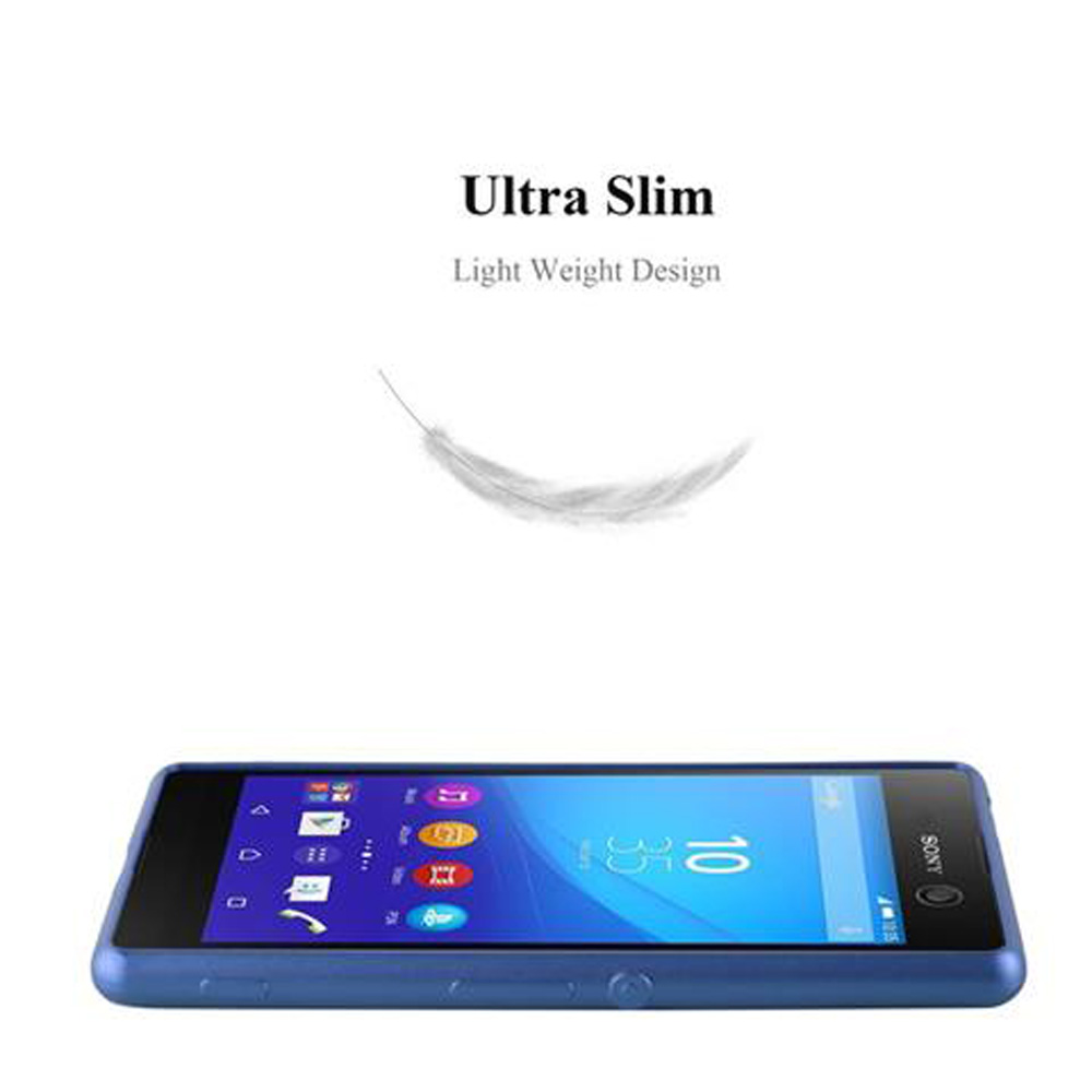 Un telefono blu appoggiato, con una piuma sopra. Il telefono mostra un'interfaccia colorata delle app.
