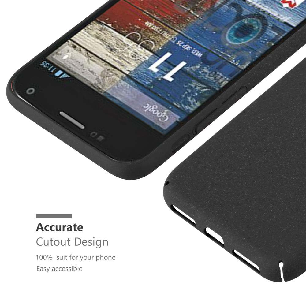 Telefono e custodia neri. Il testo dice 'Accurate Cutout Design' e 'Easy accessible'.