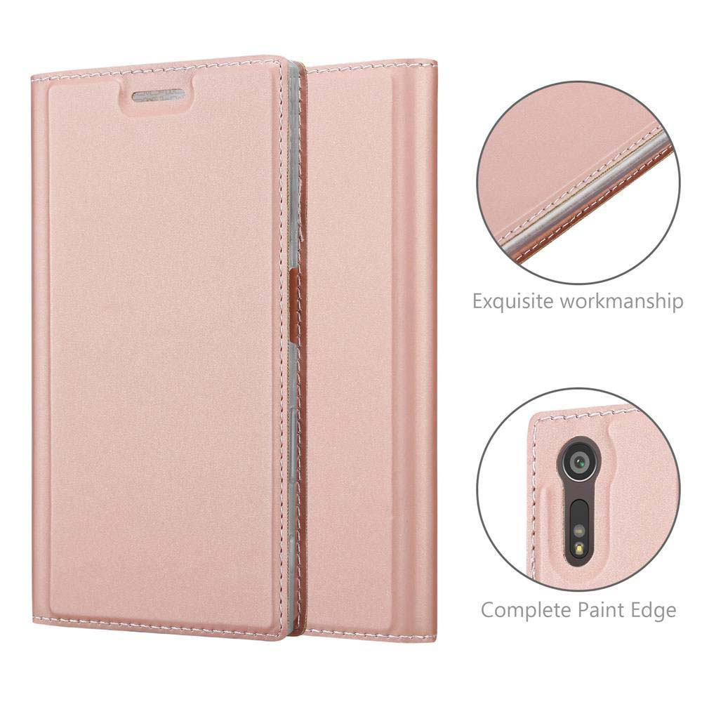 Custodia per telefono, rosa con bordi dorati. Testo: Esecuzione squisita, Bordo vernice completo.