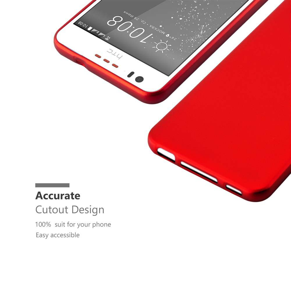 Funda de teléfono roja con borde blanco sobre fondo blanco. Texto: Diseño de recorte preciso.
