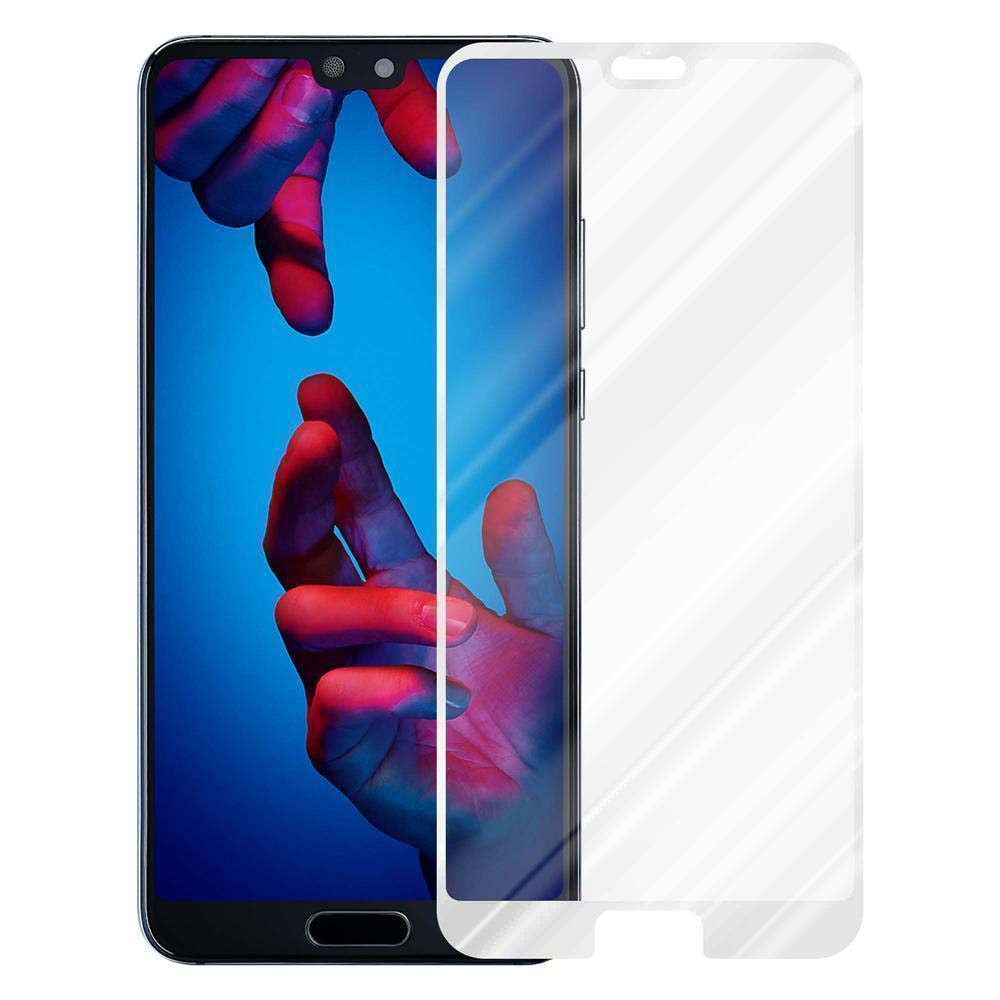 Un telefono con una protezione per lo schermo. Lo schermo è chiaro. Il telefono è tenuto in mano.