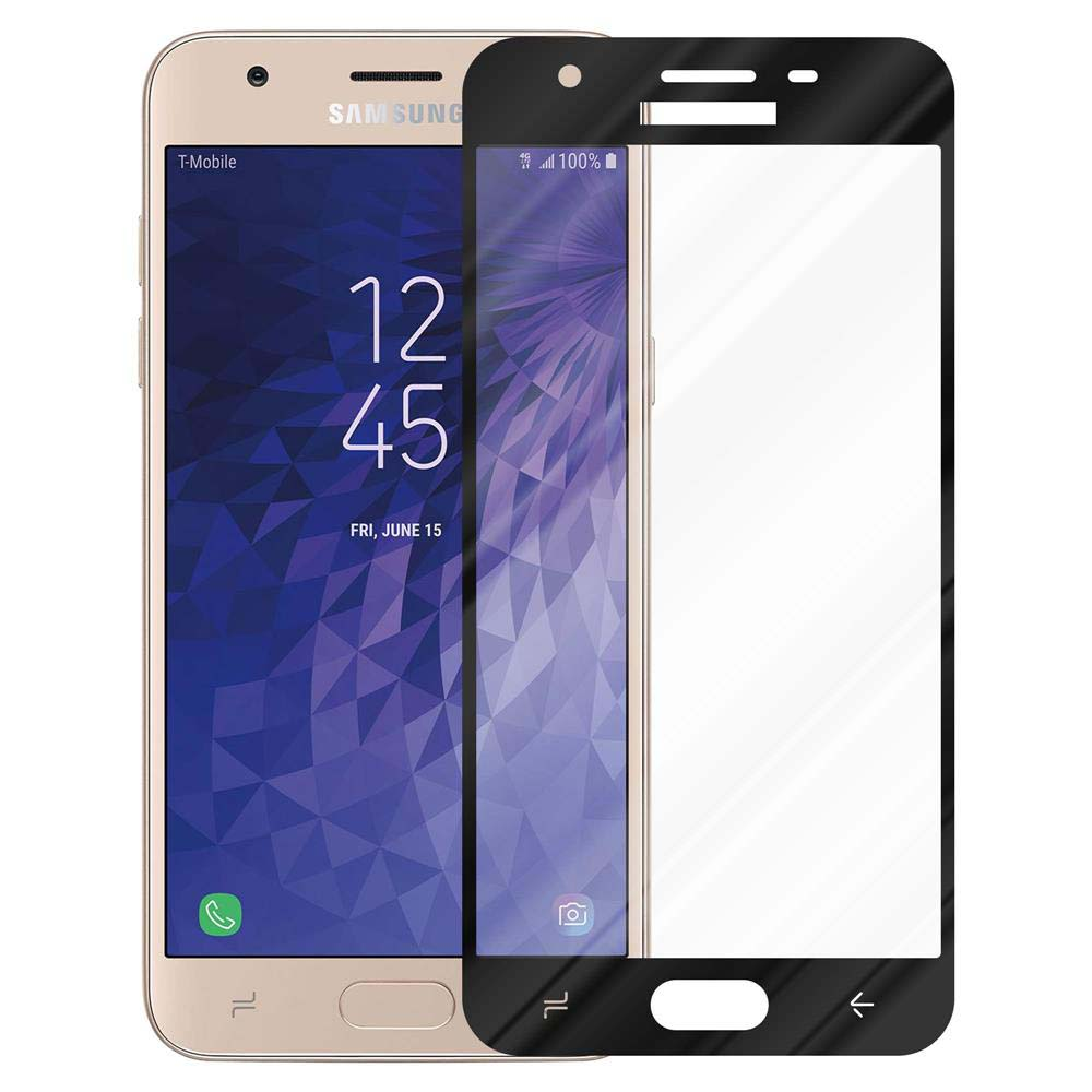 Un teléfono con protector de pantalla aplicado, mostrando la hora y la fecha. Junto a él, el protector.