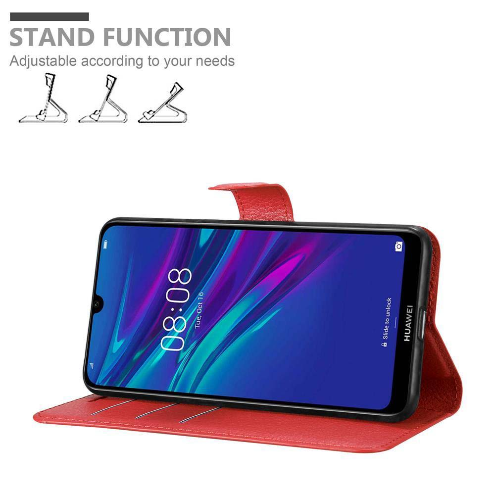Custodia rossa con telefono che mostra l'ora. Funzione stand regolabile.
