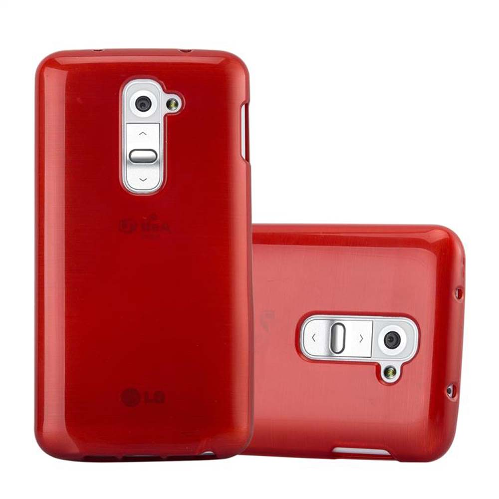 Funda roja para teléfono LG con dos partes, acabado brillante.