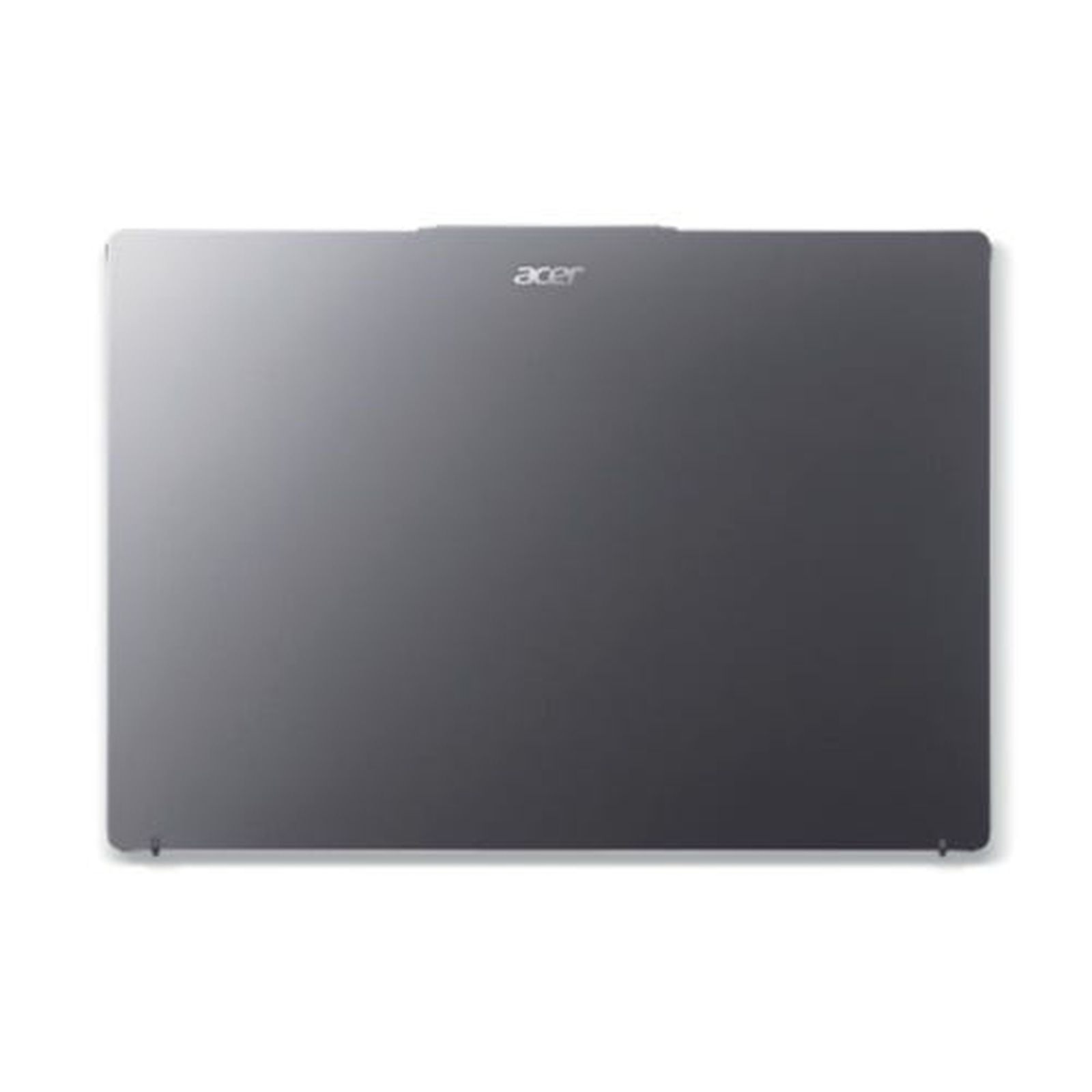 Grauer Laptop. Draufsicht auf den Laptop mit dem Wort Acer oben auf dem Laptop.