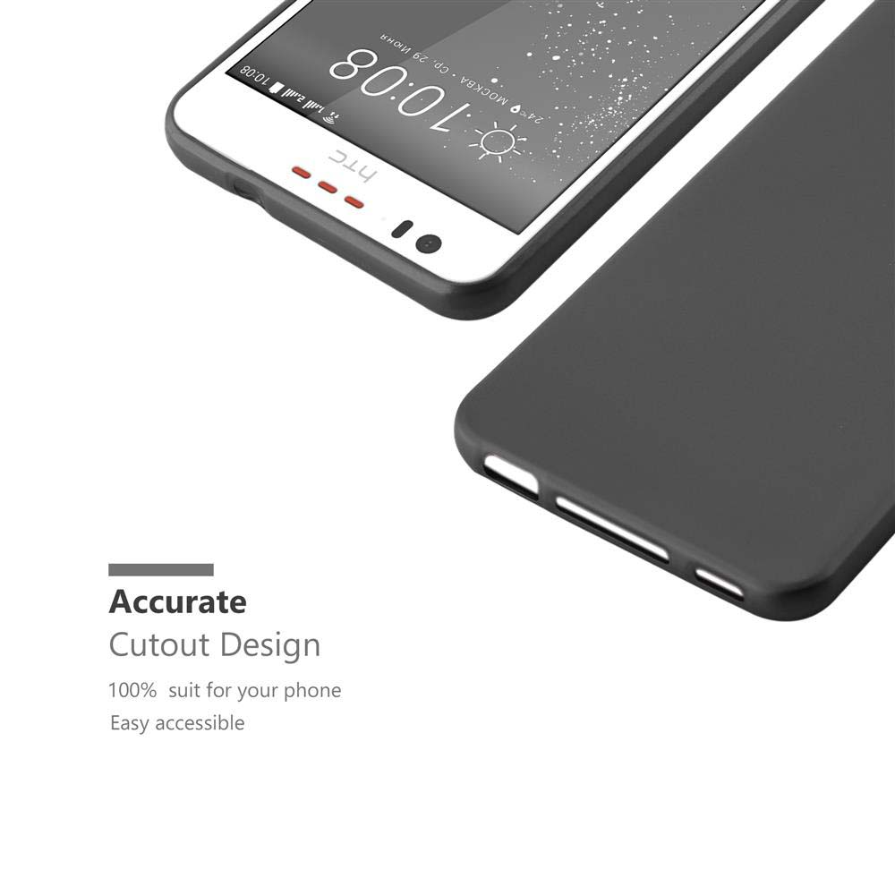 Teléfono con funda en ángulo contra blanco. Texto: Accurate Cutout Design.