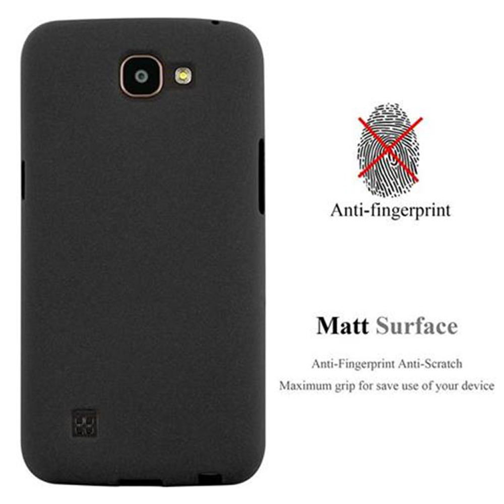 Custodia nera con telefono all'interno, con icona impronta digitale e testo.