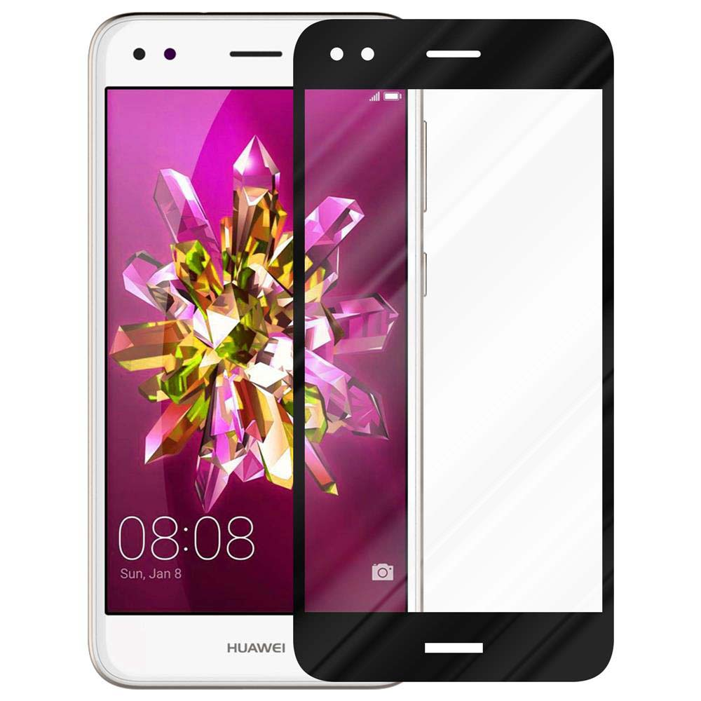 Telefono bianco con protezione schermo applicata. Protezione nera, che mostra l'ora.