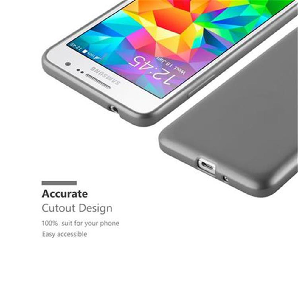 Teléfono en funda gris, con texto: Diseño preciso. Fácil acceso.