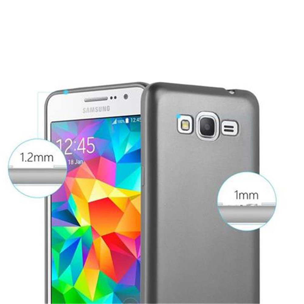 Un teléfono y su funda. Tiene un diseño delgado, el teléfono muestra la hora.
