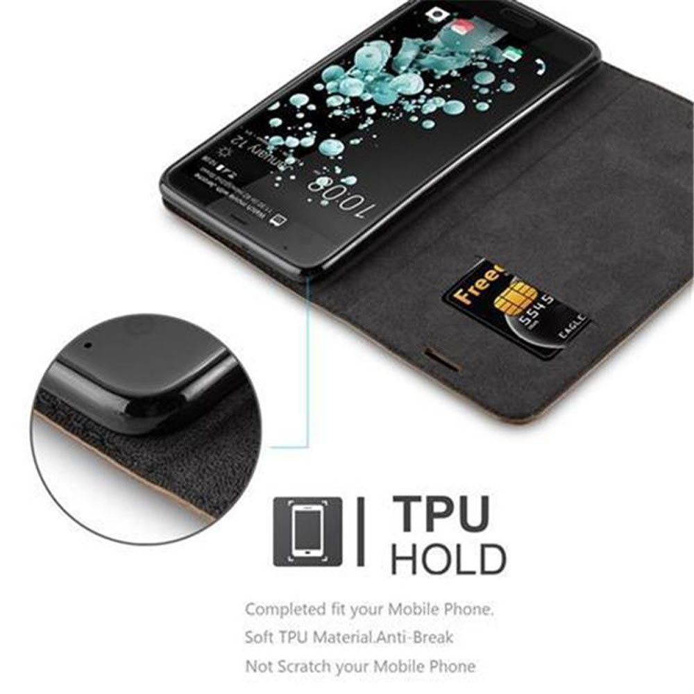 Telefono in custodia a libro, mostra una schermata di blocco. Viene mostrata una SIM.
