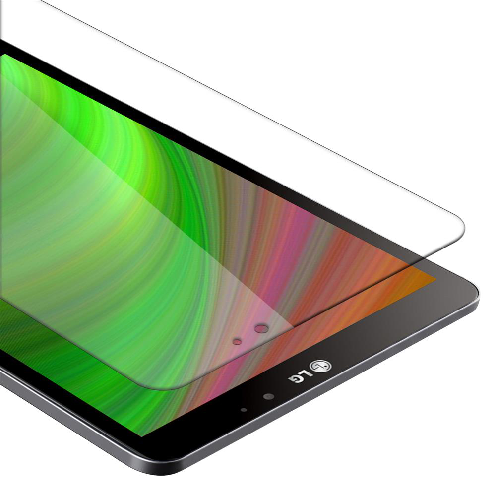 Un tablet con una protezione per lo schermo. Il tablet mostra una sfumatura verde e gialla. La protezione è trasparente.