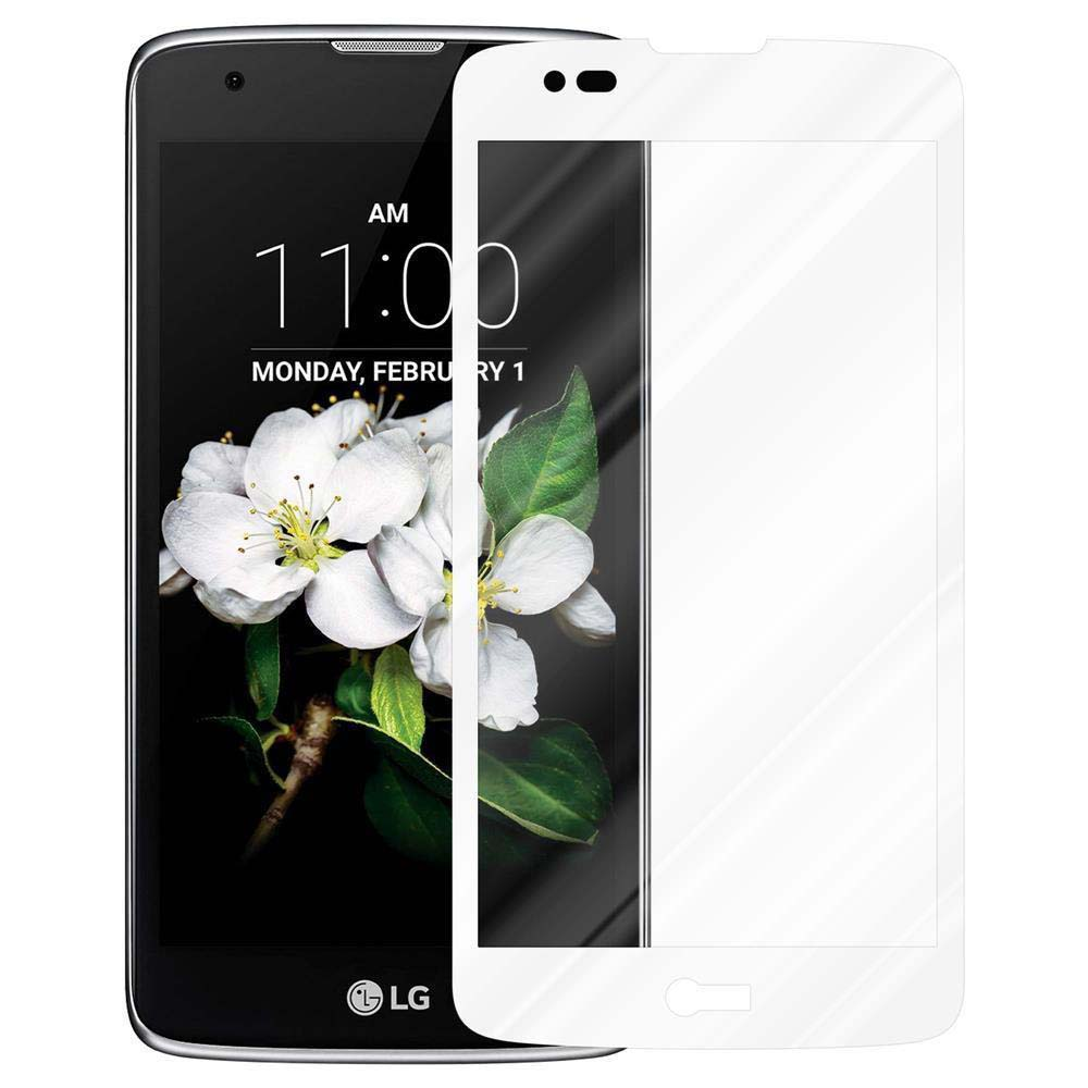 Un téléphone avec protecteur d'écran. L'écran affiche la date et l'heure. Le protecteur est blanc.