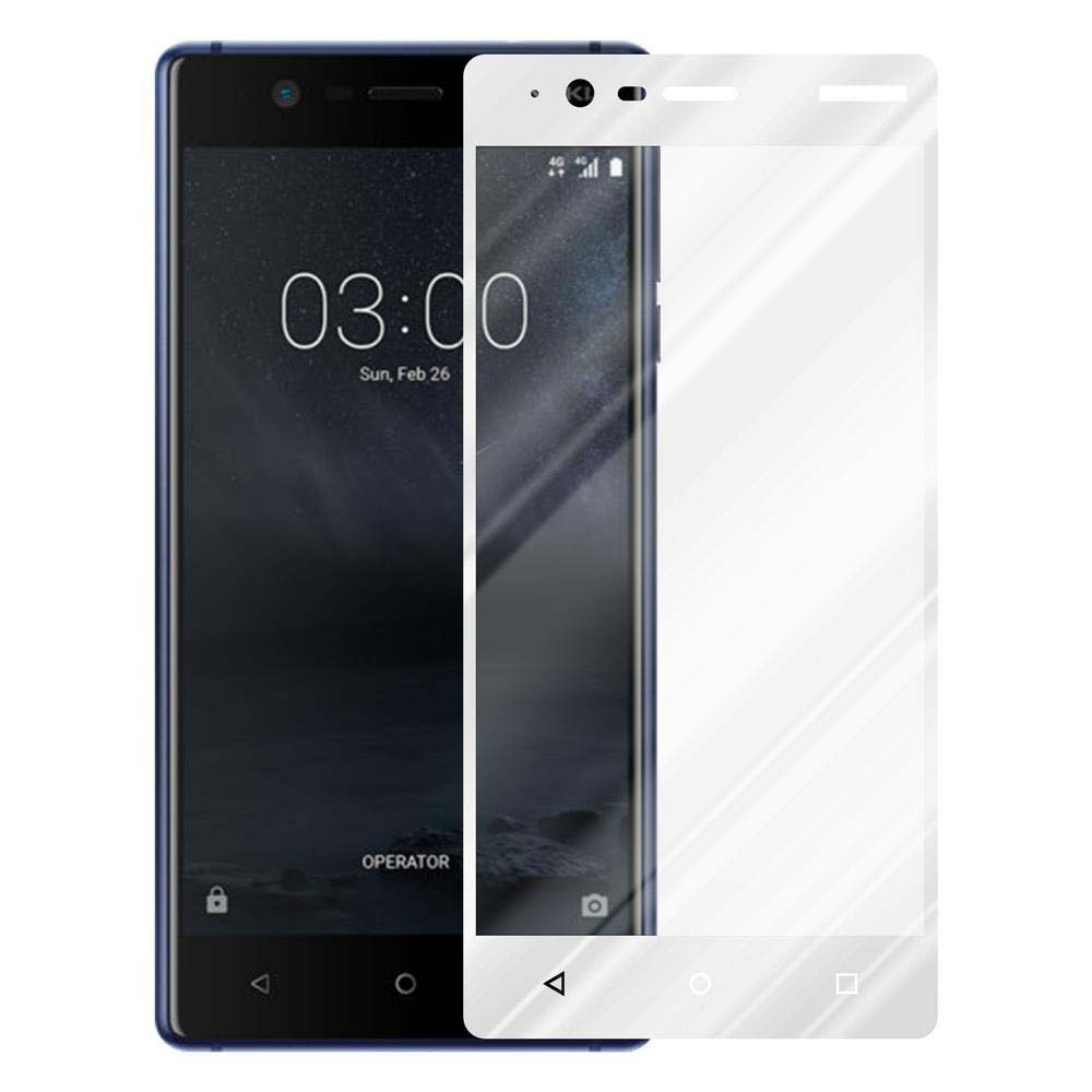 Telefono blu con una protezione per lo schermo accanto. Il telefono mostra 03:00, domenica 26 feb.