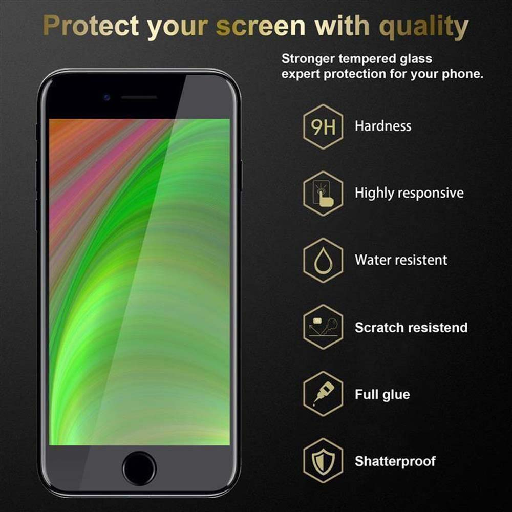 Un telefono con protezione schermo trasparente e icone delle funzioni su sfondo scuro.