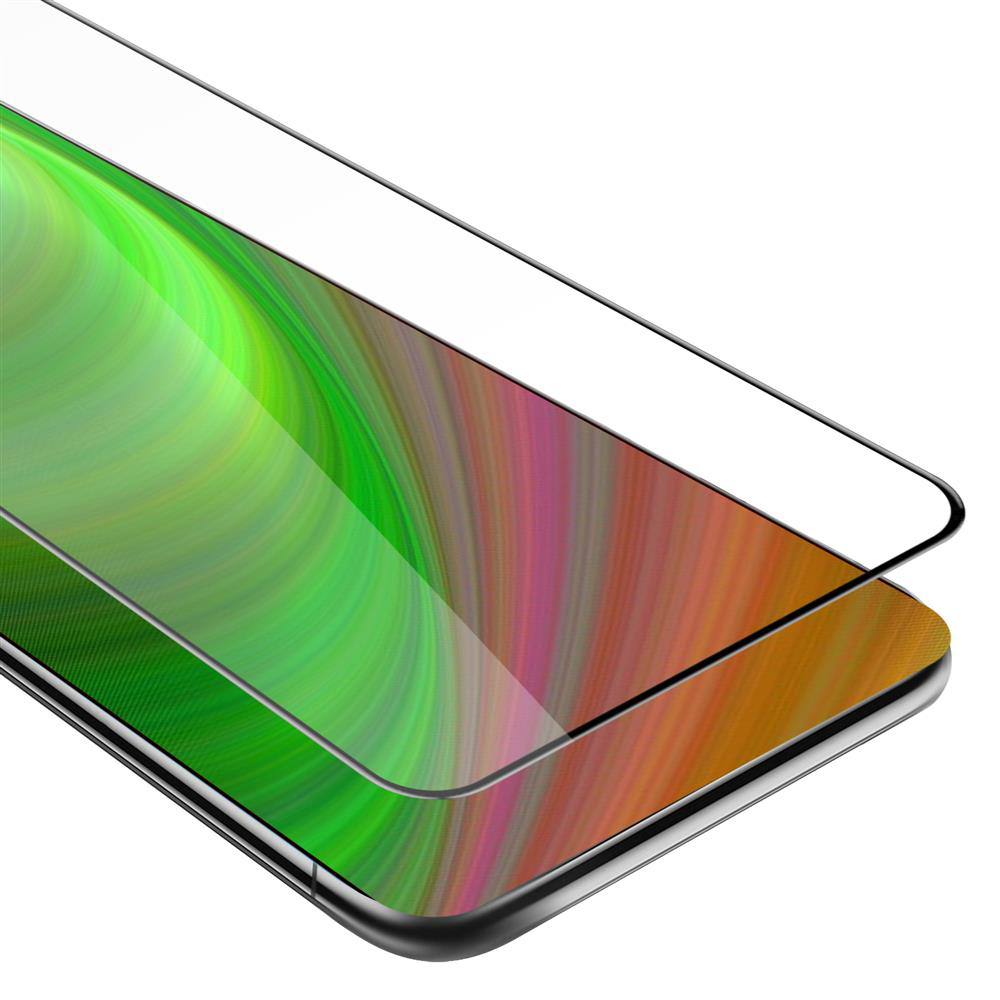 Uno schermo del telefono con una protezione per lo schermo sopra. Lo schermo mostra uno sfondo astratto colorato.