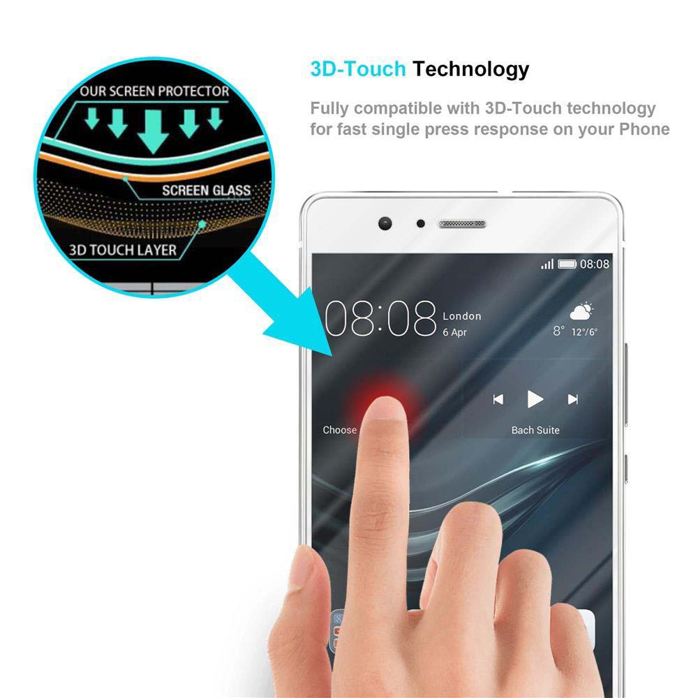 Un dito preme sullo schermo di un telefono, indicando la tecnologia touch 3D. Il telefono ha una protezione per lo schermo.