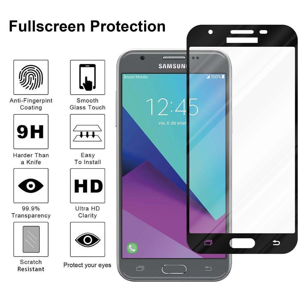 Un proteggi schermo con un telefono. Il testo dice: Protezione a schermo intero. Ci sono dettagli sul lato.