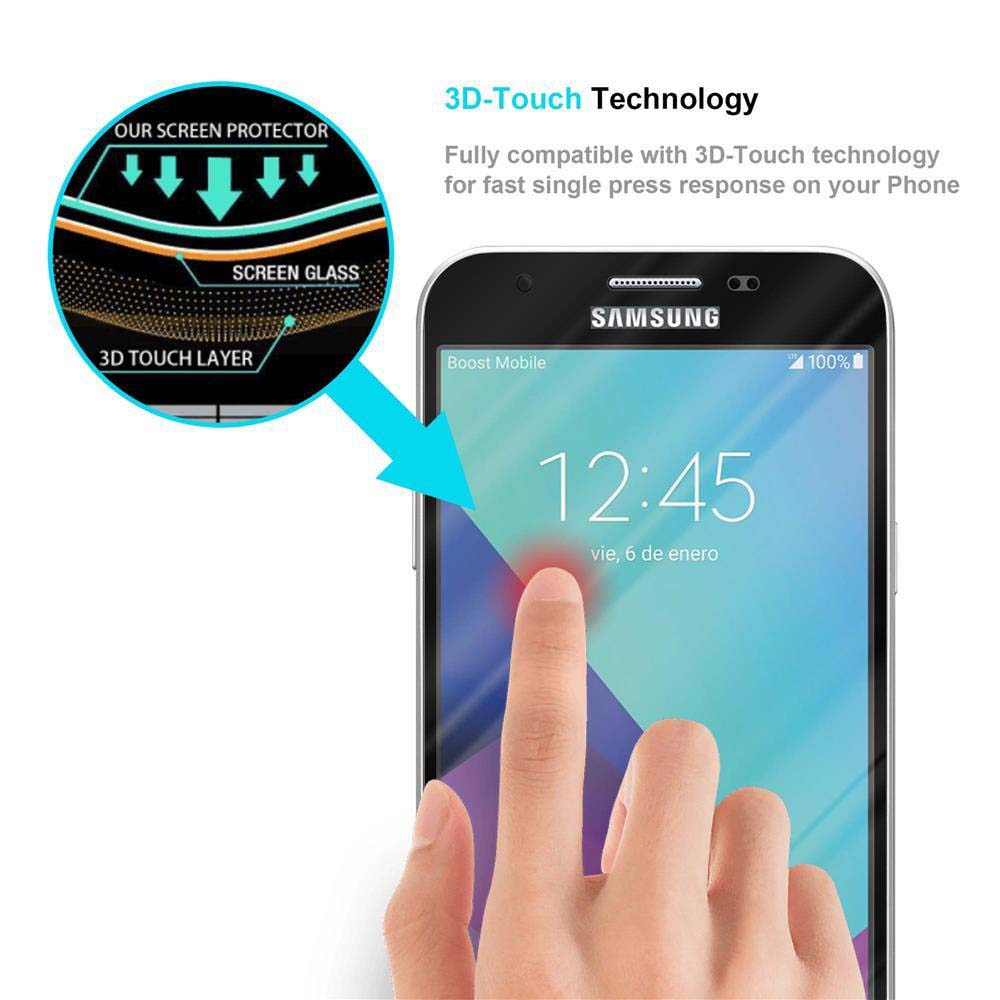 Telefono Samsung con protezione schermo. Dito tocca schermo, mostrando tecnologia 3D touch.