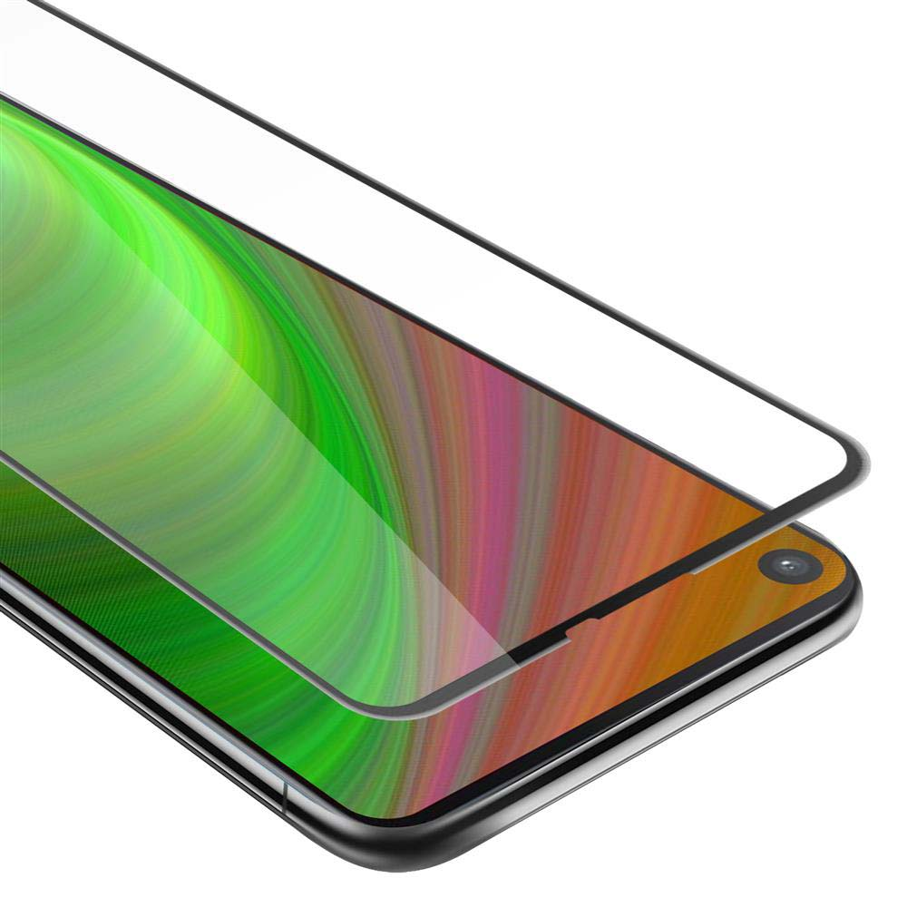 Schermo del telefono con protezione trasparente applicata, che mostra uno sfondo astratto colorato.