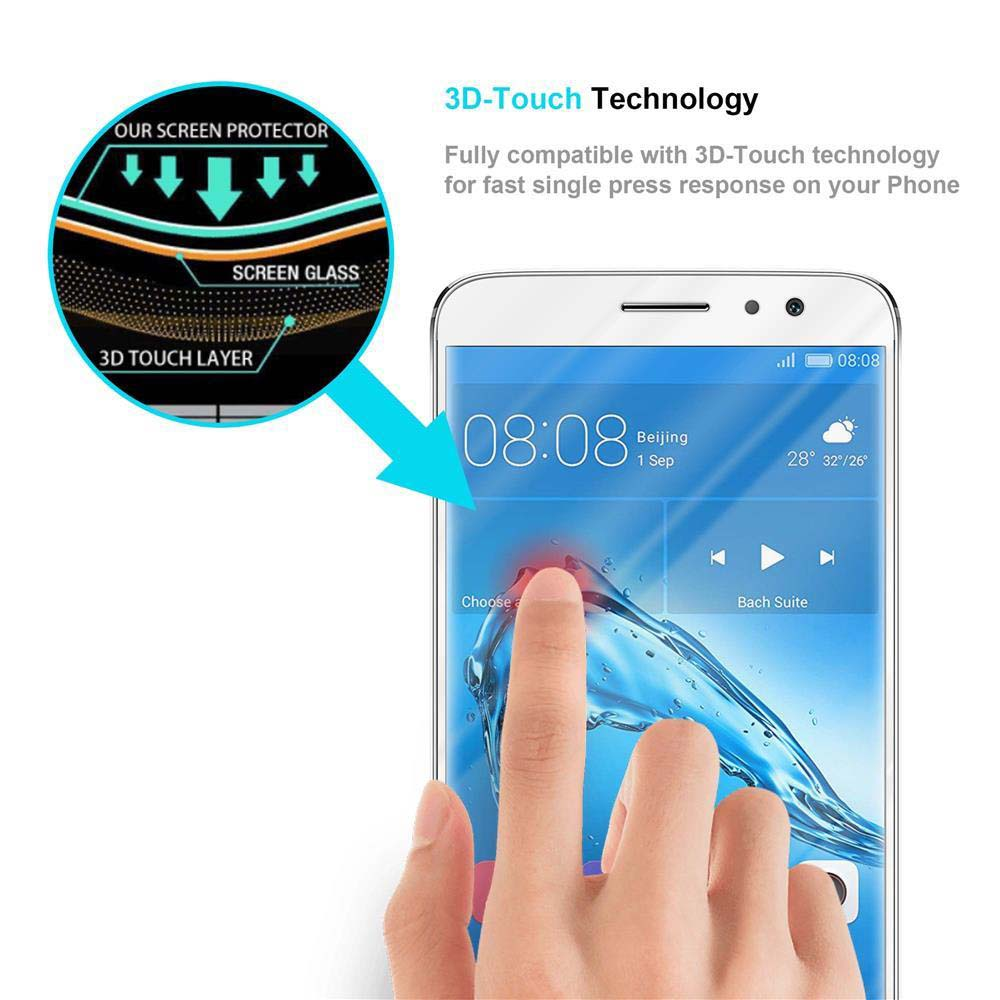 Un telefono con una protezione per lo schermo, con una freccia blu che indica i livelli. Testo: Tecnologia 3D-Touch.