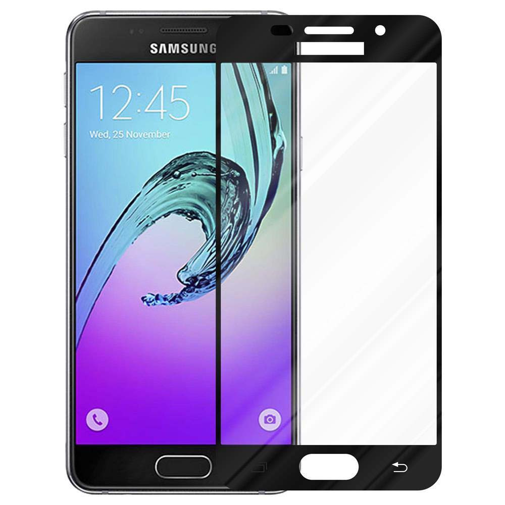 Un protector de pantalla se aplica a un teléfono Samsung. Es negro, con una pantalla transparente.
