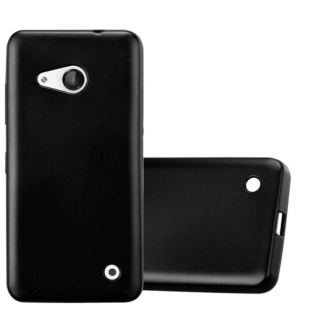 Funda de teléfono negra frente a una funda a juego. Ambas fundas tienen recortes para la cámara.