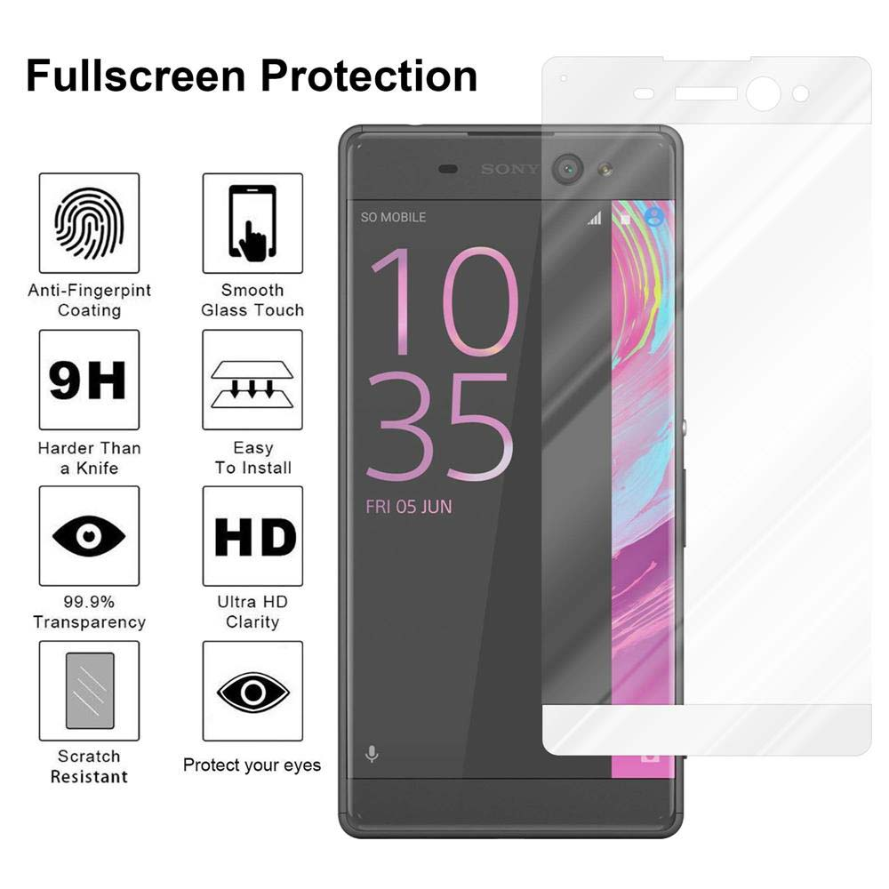 Teléfono con protector, iconos. Texto a la izquierda describe funciones. Protector claro.
