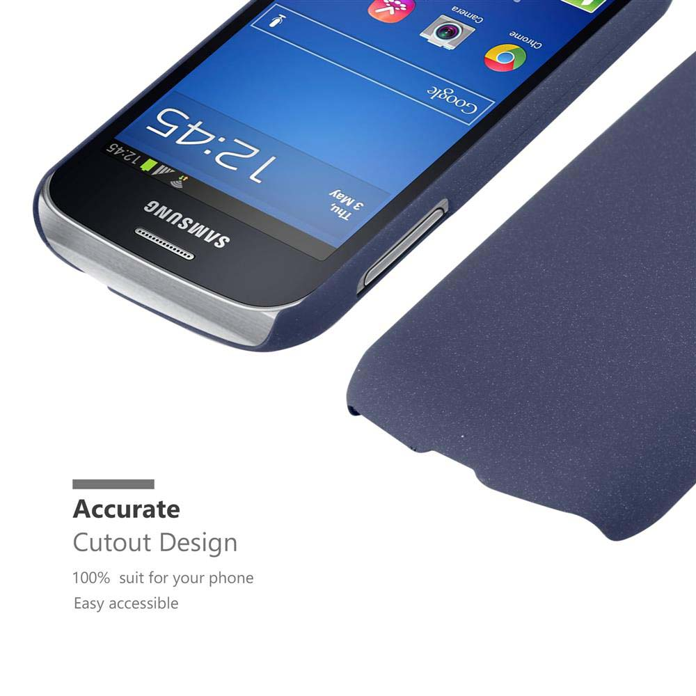 Téléphone et étui bleus. Texte : 'Accurate Cutout Design' et 'Easy accessible'.