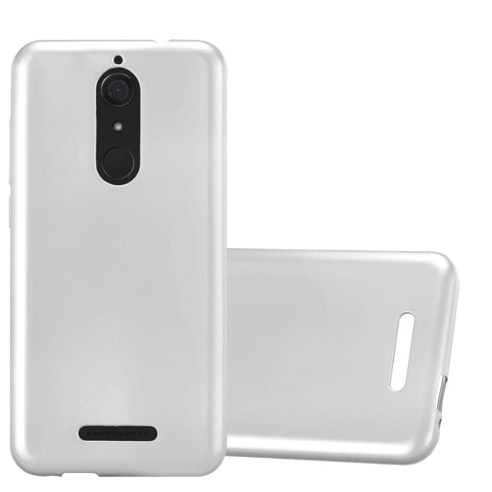 Custodia per telefono bianca, con una singola fotocamera e flash, e una custodia abbinata accanto.