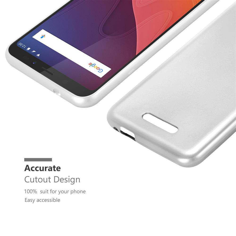 Un telefono e una custodia sullo sfondo. Il testo descrive il design preciso del ritaglio.