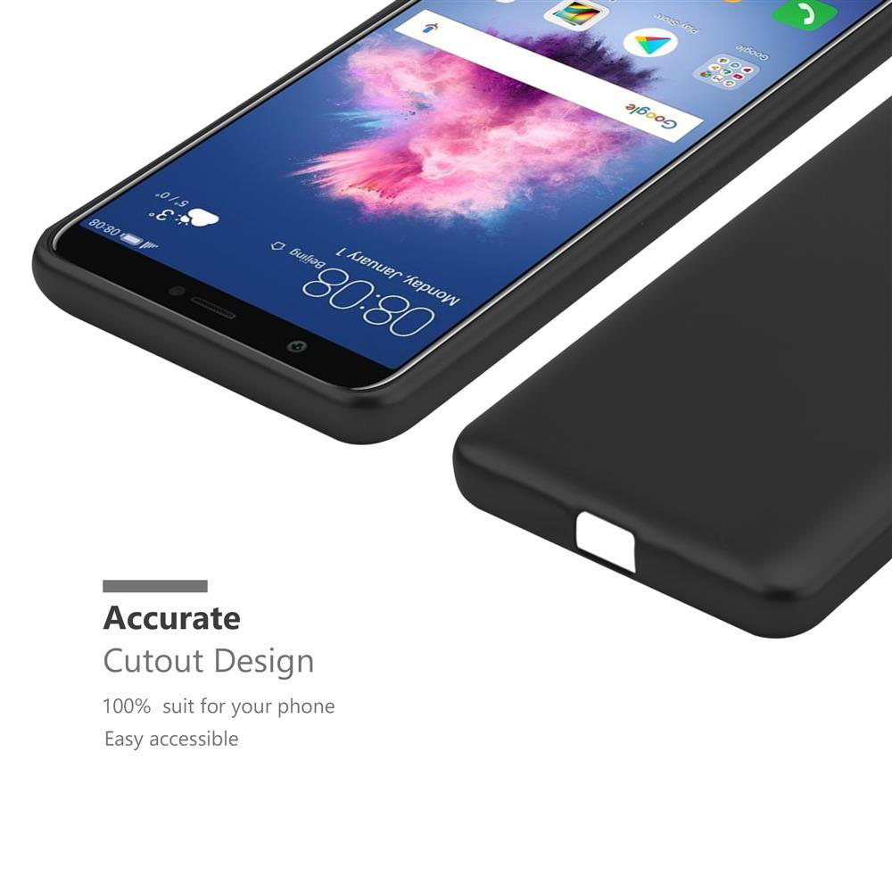 Schwarzes Telefon und Hülle. Text: Präzises Ausschnittdesign. Einfacher Zugriff.