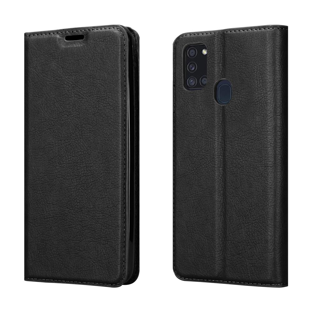 Schwarze Handyhülle, offen und geschlossen. Zeigt das äußere und innere Design.