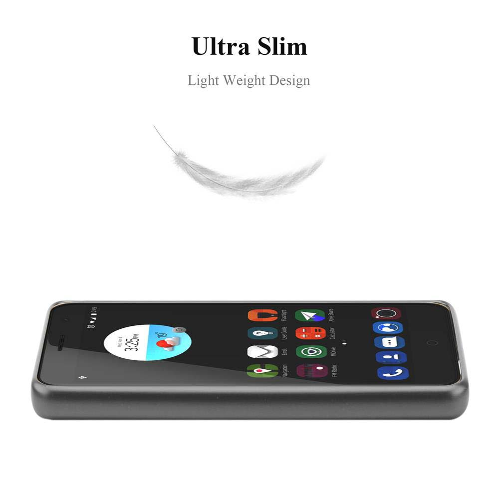 Telefono nero con icone. Il telefono è su una superficie. Testo: Ultra Slim.