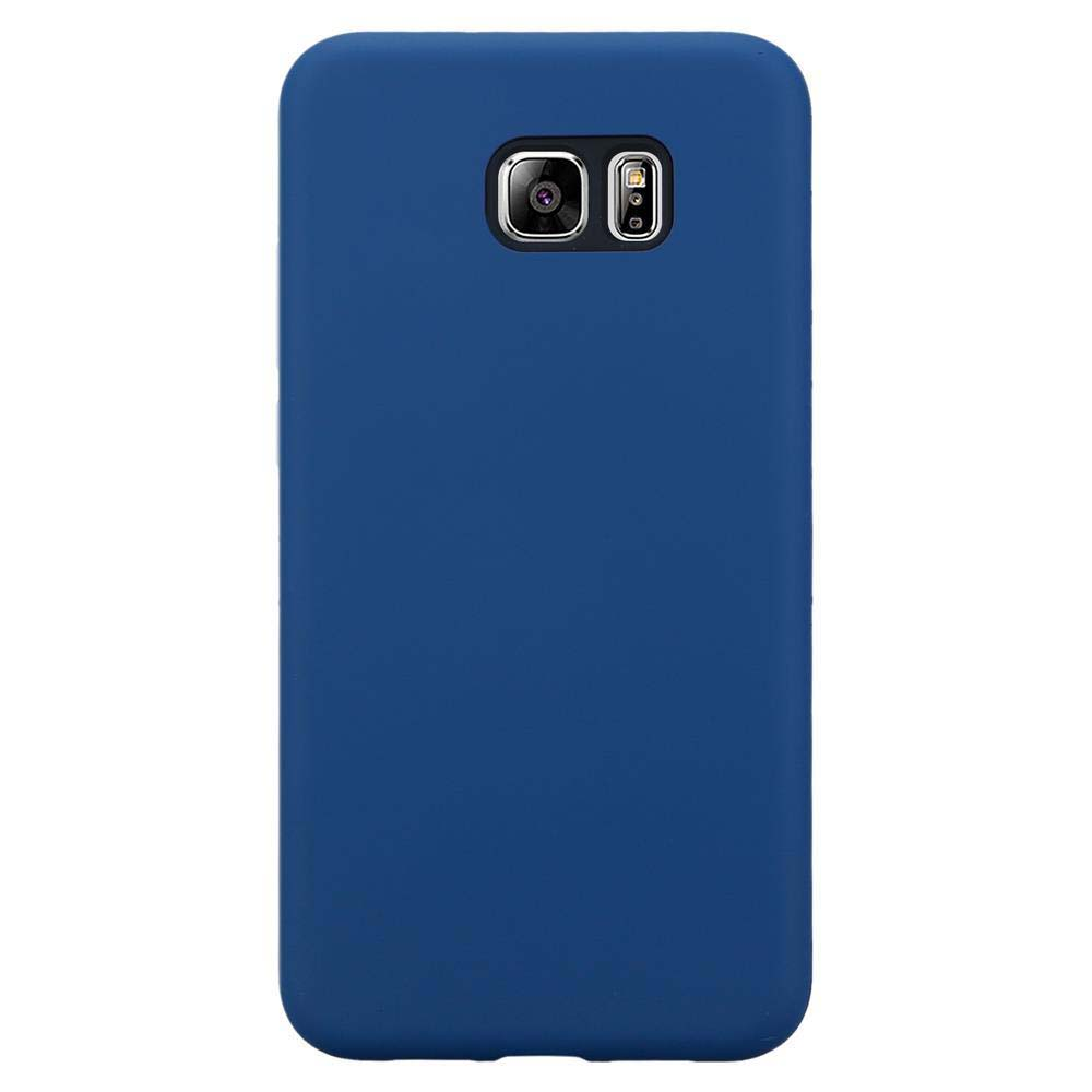 Una custodia blu per telefono con aperture visibili per fotocamera e flash.