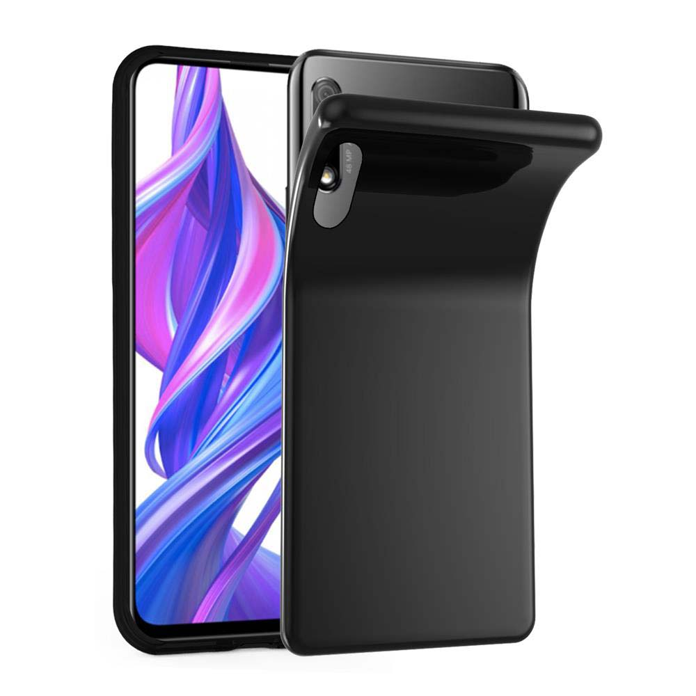 Schwarze Handyhülle auf einem Telefon, das den Bildschirm zeigt. Die Hülle liegt auf einer weißen Oberfläche.