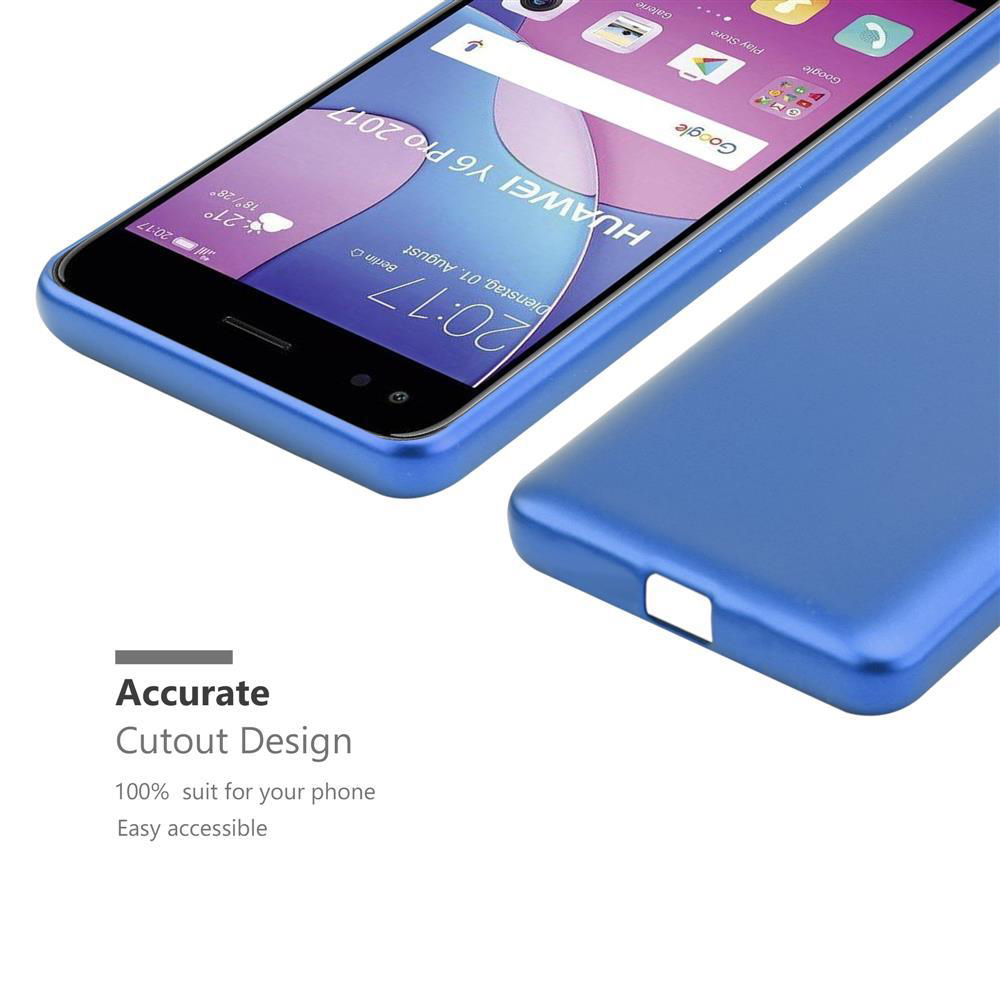 Eine blaue Handyhülle mit einem Telefon darin. Das Telefon zeigt eine Benutzeroberfläche. Text lautet: Accurate Cutout Design.
