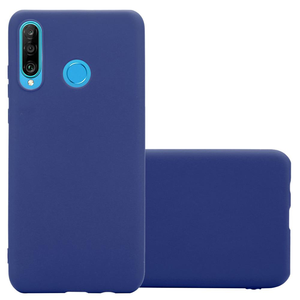 Due custodie per telefono blu navy. Una in piedi, l'altra sdraiata. Entrambe con fori per fotocamera.