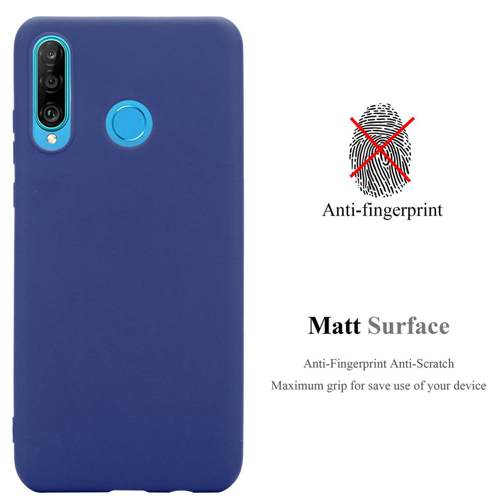 Custodia blu per telefono con fotocamera e simbolo impronta digitale. Descrizione: Anti-impronta e superficie opaca.