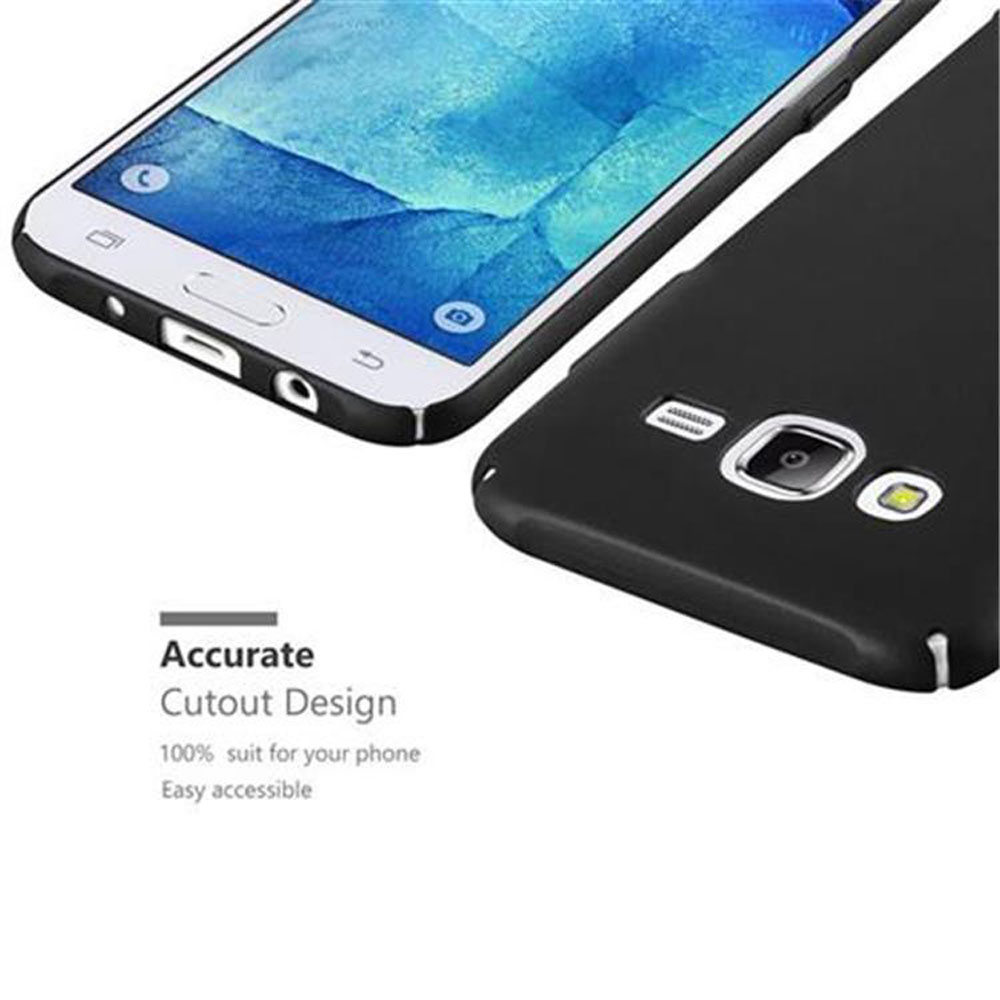 Schwarze Handyhülle, Telefon darin. Präzises Ausschnittdesign.