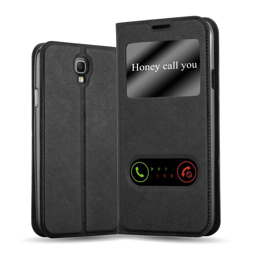Funda de teléfono negra, abierta. Texto en pantalla: Honey te llama. Botones de llamada.