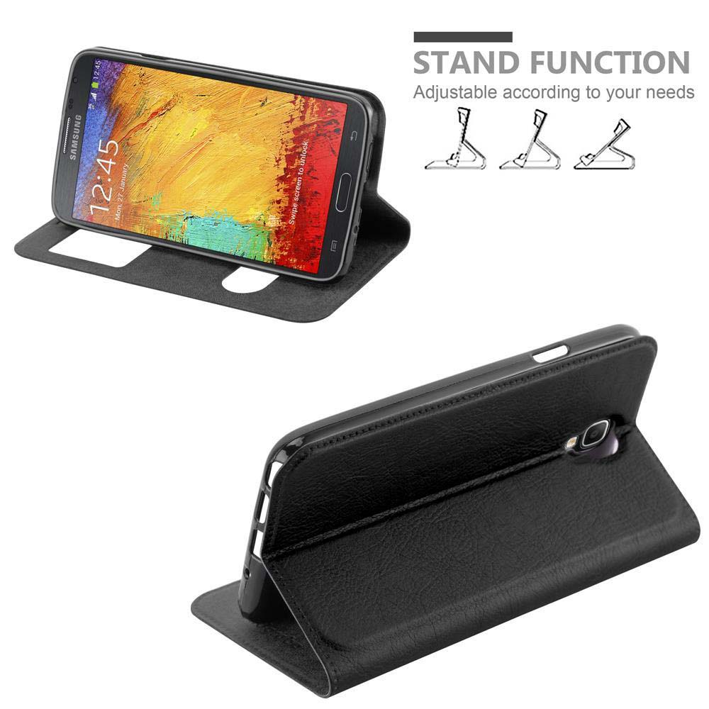 Teléfono en funda negra que se puede poner de pie.