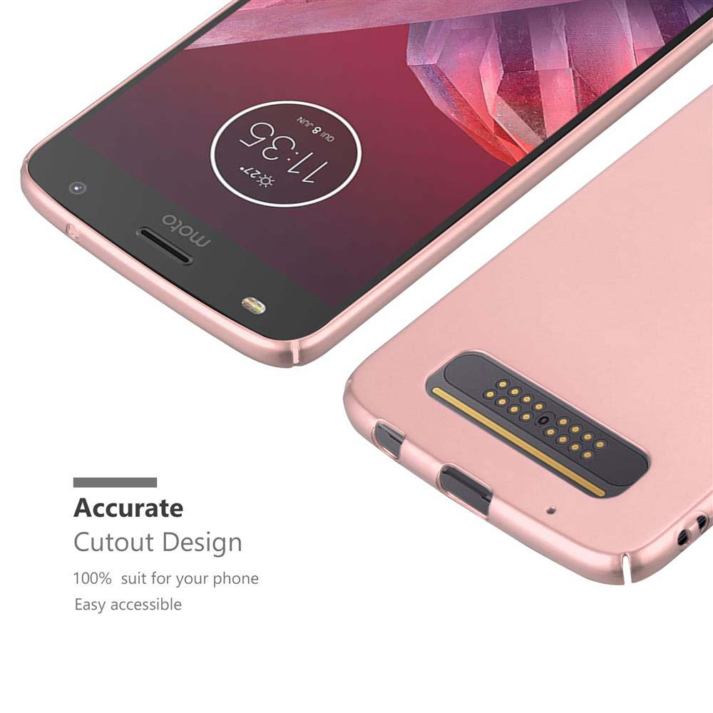 Telefono in custodia rosa. Il telefono mostra l'ora e la custodia ha ritagli per la fotocamera e altre funzioni.