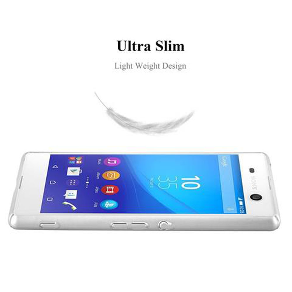 Teléfono blanco muestra apps, hora. Pluma flota arriba. Texto: Ultra Slim.