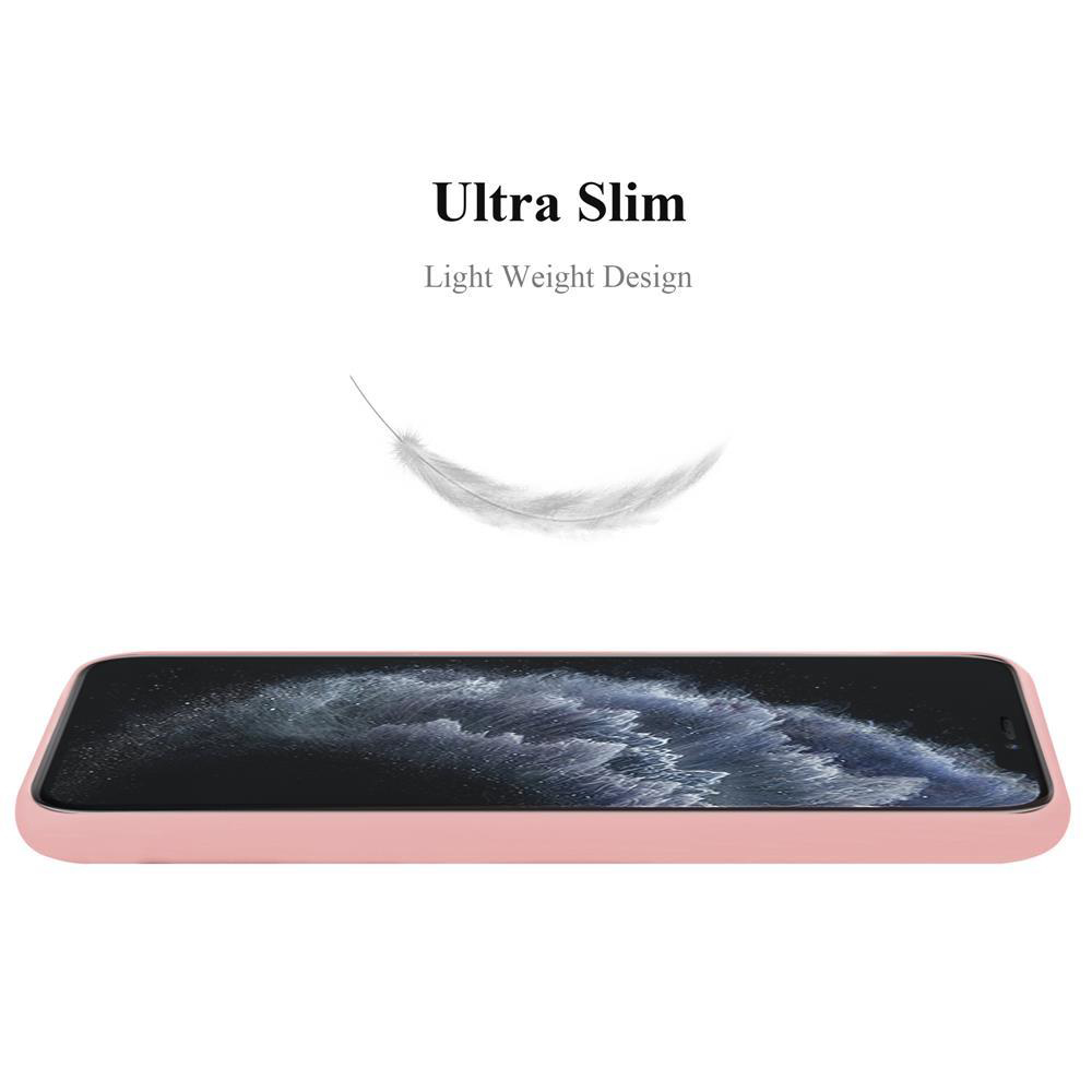 Eine rosa Handyhülle mit einem Telefon darin. Eine Federgrafik schwebt über dem Telefon.