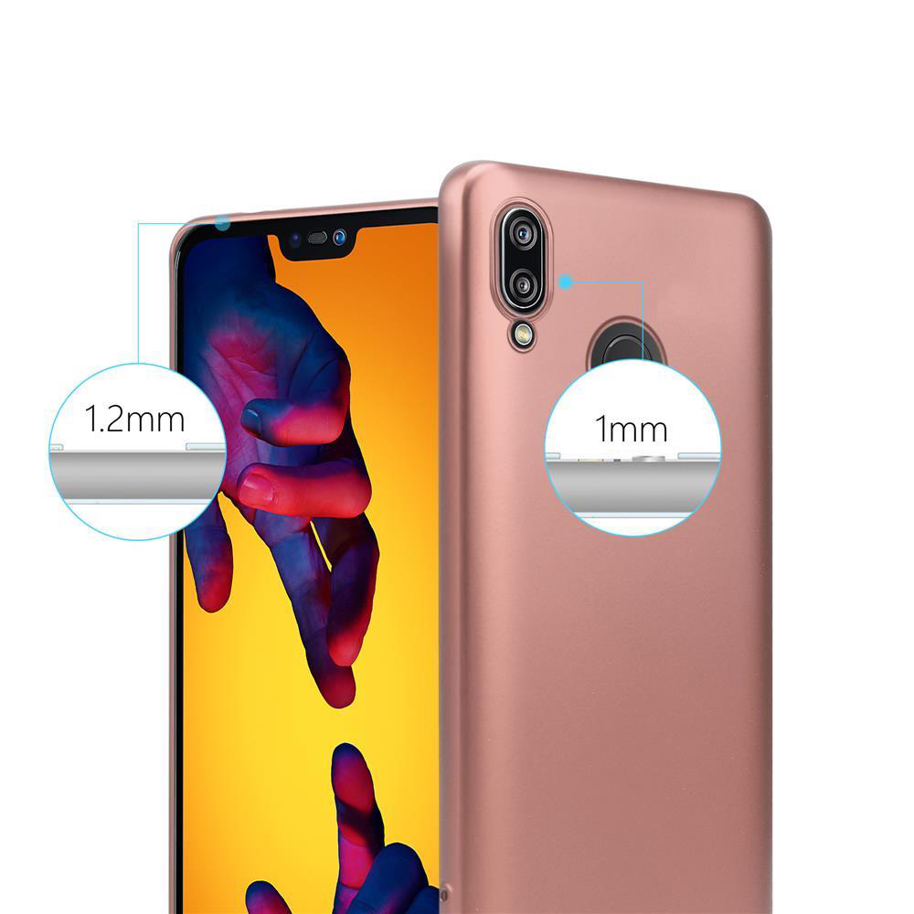 Due telefoni uno accanto all'altro. Uno mostra lo schermo e l'altro il retro. Dimensioni indicate.