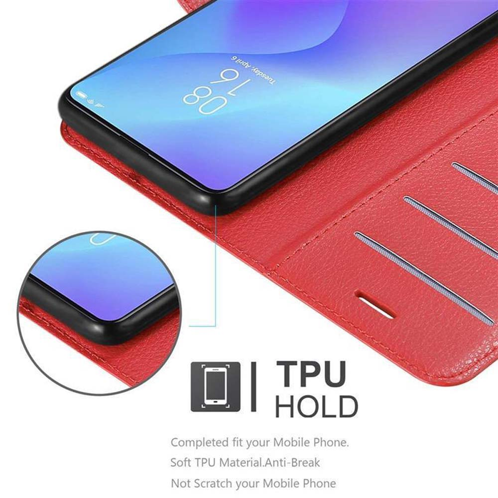 Una custodia per telefono rossa, con un telefono che mostra uno schermo e un'etichetta TPU HOLD.