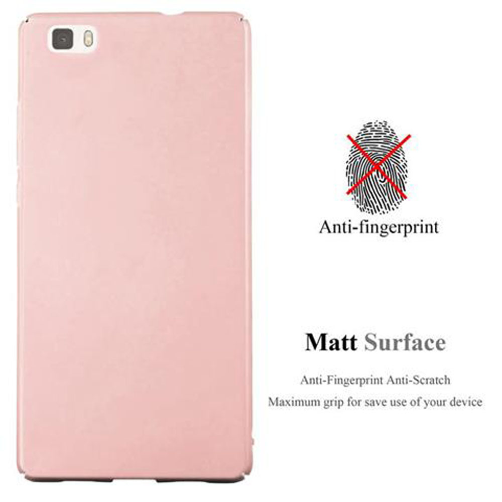 Una funda rosa para teléfono con superficie mate. El texto dice anti-huellas y antiarañazos.