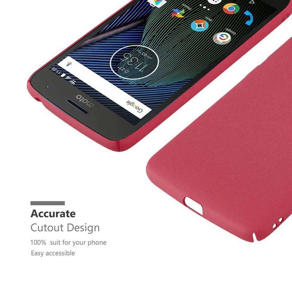 Telefono e custodia rossi. Il telefono mostra icone di app. La custodia ha un design ritagliato.