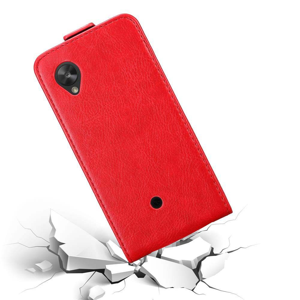 Una custodia rossa per telefono su blocchi bianchi rotti. Testo: PROTEZIONE DA CADUTA.